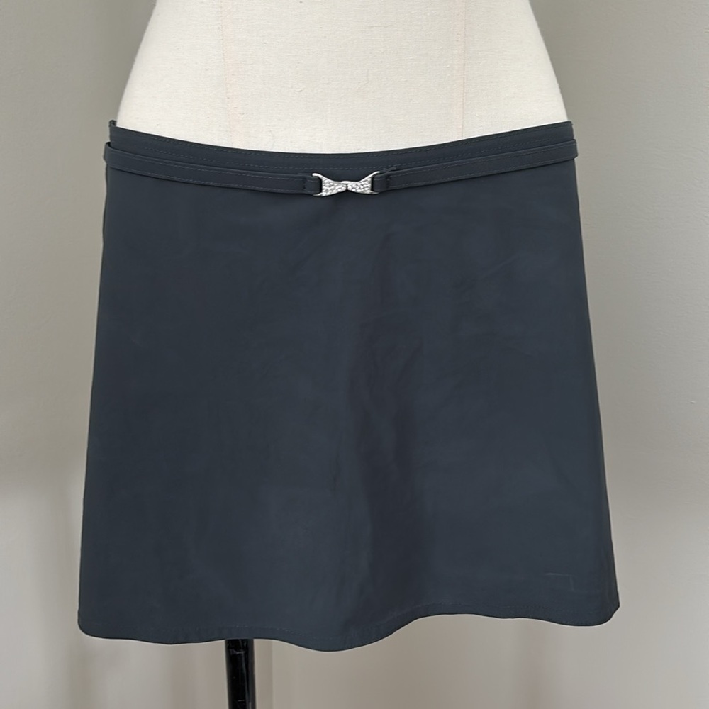 Karla Colletto Grey A-Line Mini Skirt Swim Coverup with Jeweled Belt Sz S